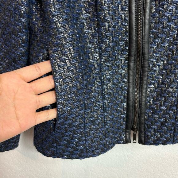 LAFAYETTE 148 NEW YORK ZIPPERED BLACK BLUE METALLIC WOMEN BLAZER 2 WOOL BLEND - Picture 5 of 5